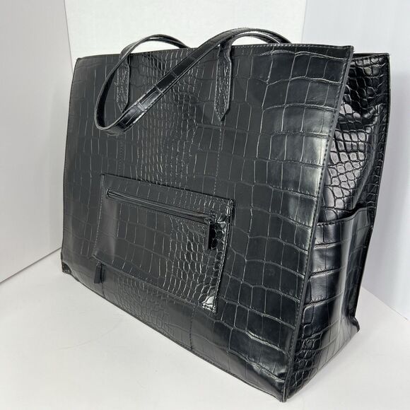 Beis Large Black Faux Alligator Leather Tote Minimalist Business Travel Bag - Picture 3 of 6